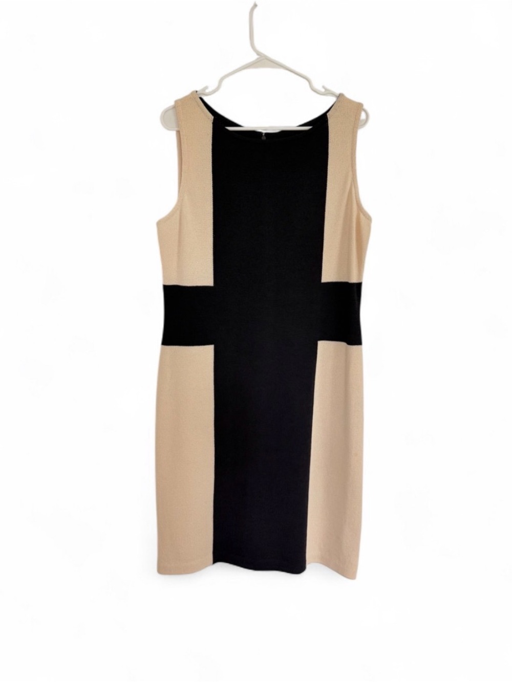 St. John Collection Santana Knit Dress Womens 14 Black Cream Sleeveless Luxury